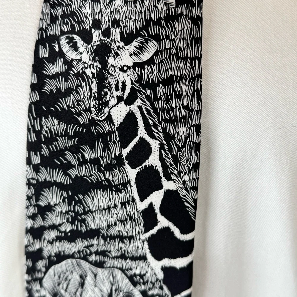 World Wildlife Fund Men's Necktie Black & White Plains Animals Design 160